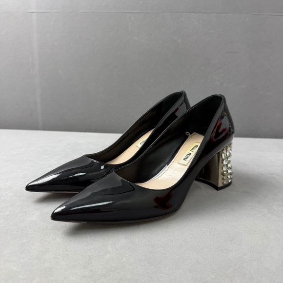 Miu Miu Shoes - 🚩steal authentic Miu Miu Glossy Black Heels with Pearl Accent